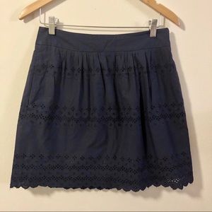 Navy Scalloped Eyelet LOFT High-Waisted Skirt